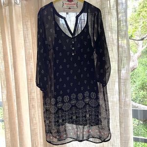 J Jill Black Scarf Patterned Print Dress with Black Slip. Size Medium Petite.